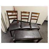 Brown Wood Dining Table, 3 Chairs and Bench