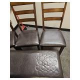 Brown Wood Dining Table, 3 Chairs and Bench