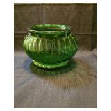 Green Glass Rose Bowl with Silver Trim