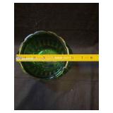 Green Glass Rose Bowl with Silver Trim