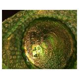 Green Glass Rose Bowl with Silver Trim