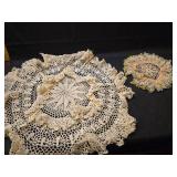 Handmade Crochet Lace Doily with Yellow Trim