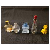 Miniature Glass Perfume Bottles Collection with Yellow Duck
