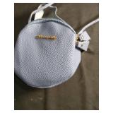 Light Blue Round Crossbody Bag with Gold Hardware