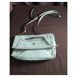 Mint Green Leather Crossbody Bag with Double Zippers