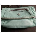 Mint Green Leather Crossbody Bag with Double Zippers