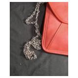 Red Leather Chain Strap Crossbody Bag
