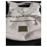 Nicole White Leather Crossbody Bag with Chain Detail