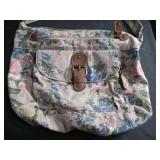 Floral Canvas Shoulder Bag with Brown Leather Accents