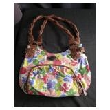 Floral Canvas Handbag with Braided Handles