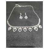 Heart Crystal Statement Necklace and Earring Set