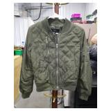 Olive Green Quilted Bomber Jacket Size Medium