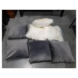 Decorative Throw Pillows Set - Gray and White Faux Fur