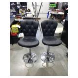 Black Tufted Bar Stools with Chrome Base - Set of 2
