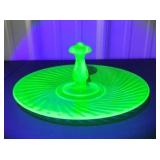 Green Uranium Glass Serving Plate with Center Handle