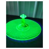 Green Uranium Glass Serving Plate with Center Handle