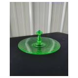 Green Uranium Glass Serving Plate with Center Handle