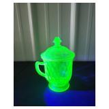Uranium Glass Covered Sugar Bowl