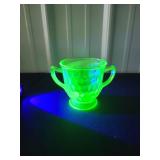 Green Uranium Glass Sugar Bowl