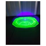 Green Depression Glass Plates with Etched Design