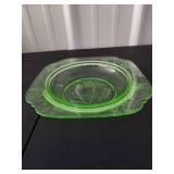 Green Depression Glass Plates with Etched Design