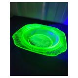 Green Depression Glass Plates with Etched Design
