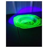 Green Depression Glass Plates with Etched Design