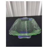 Uranium Glass Candy Dish with Ornate Pattern