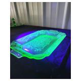 Uranium Glass Candy Dish with Ornate Pattern