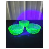 3 Uranium Glass Dessert Bowls