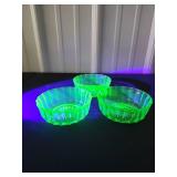 3 Uranium Glass Dessert Bowls