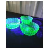 3 Uranium Glass Dessert Bowls