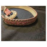 Western Style Pink Leather Belt with Crystal Accents and white belt