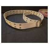 Western Style Pink Leather Belt with Crystal Accents and white belt