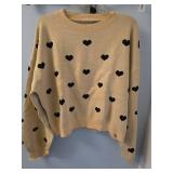 Heart Pattern Knit Sweater Size L