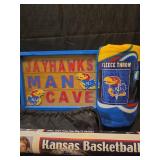 Kansas Jayhawks Fan Bundle - Man Cave Sign, Throw & Gear