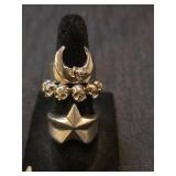 Silver Moon and Stars Ring Set