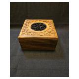 Hand Carved Wooden Trinket Box with Metal Floral Insert