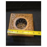 Hand Carved Wooden Trinket Box with Metal Floral Insert