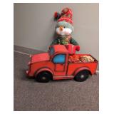 Snowman in Red Pickup Truck Christmas Decoration