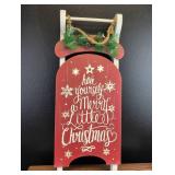 Red Wooden Christmas Sled Sign with Pine Decoration