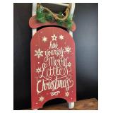 Red Wooden Christmas Sled Sign with Pine Decoration