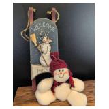 Snowman Welcome Sign and Plush Winter Decor Set