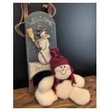Snowman Welcome Sign and Plush Winter Decor Set