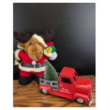 Christmas Moose Plush & Red Holiday Truck Set