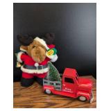 Christmas Moose Plush & Red Holiday Truck Set