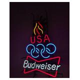 Budweiser USA Olympic Team Neon Sign~ Torch Flame lights go up and down!!  All tubes work!!!