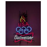 Budweiser USA Olympic Team Neon Sign~ Torch Flame lights go up and down!!  All tubes work!!!