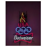 Budweiser USA Olympic Team Neon Sign~ Torch Flame lights go up and down!!  All tubes work!!!