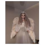 2 ft tall Beautiful Angel Porcelain Doll with Feather Wings and Real Hair in a Lace Dress with Porcelain limbs